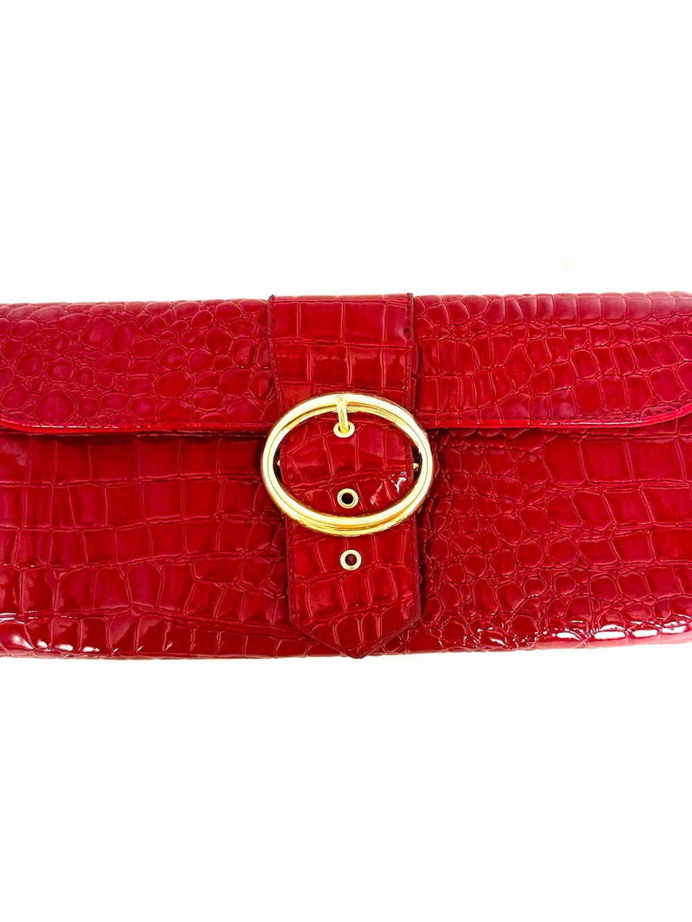 Red Croc-Embossed patent leather clutch/shoulder bag, vintage Jessica McClintock